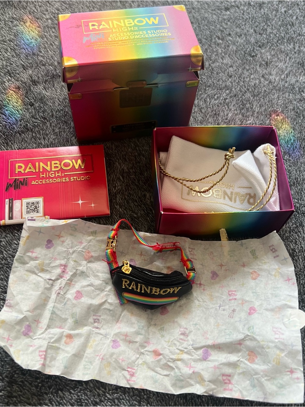 Rainbow Black Mini Fanny Pack with Rainbow Strap